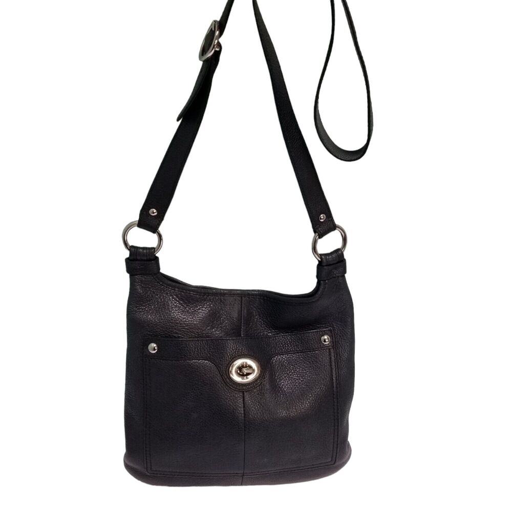 Vintage Coach Penelope Black Pebble Leather Crossbody Shoulder Turnlock Bag